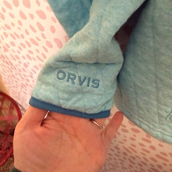 Orvis Womens Quilted Snap Neck Pullover Sweatshirt Blue Gorpcore Hike Small NWT - Picture 2 of 8